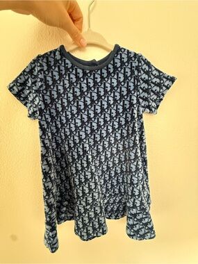 Dior Blue Logo-Print Short Sleeve Kids Dress